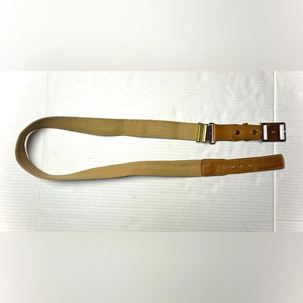 Vintage Leather And Fabric Belt Deer Men’s‎ 44.5” Hunting Woodland Buck Buckle
